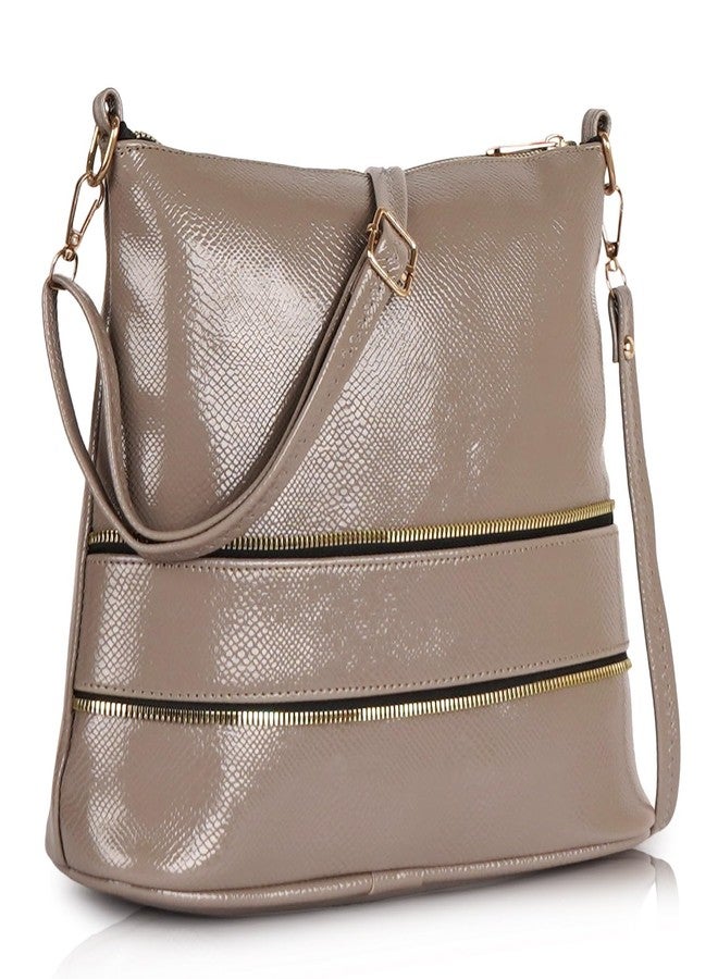 Daniel Clark حقيبة كتف أنيقة متعددة الجيوب من الجلد الصناعي من دانيال كلارك، مزودة بحزام قابل للتعديل وسحاب مزدوج، حقيبة يد نسائية (بيج) - Image 1